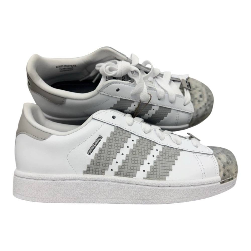 Adidas Minecraft Unisex Kids White Grey JP8082 Superstar II J Size 6.5 / 8W